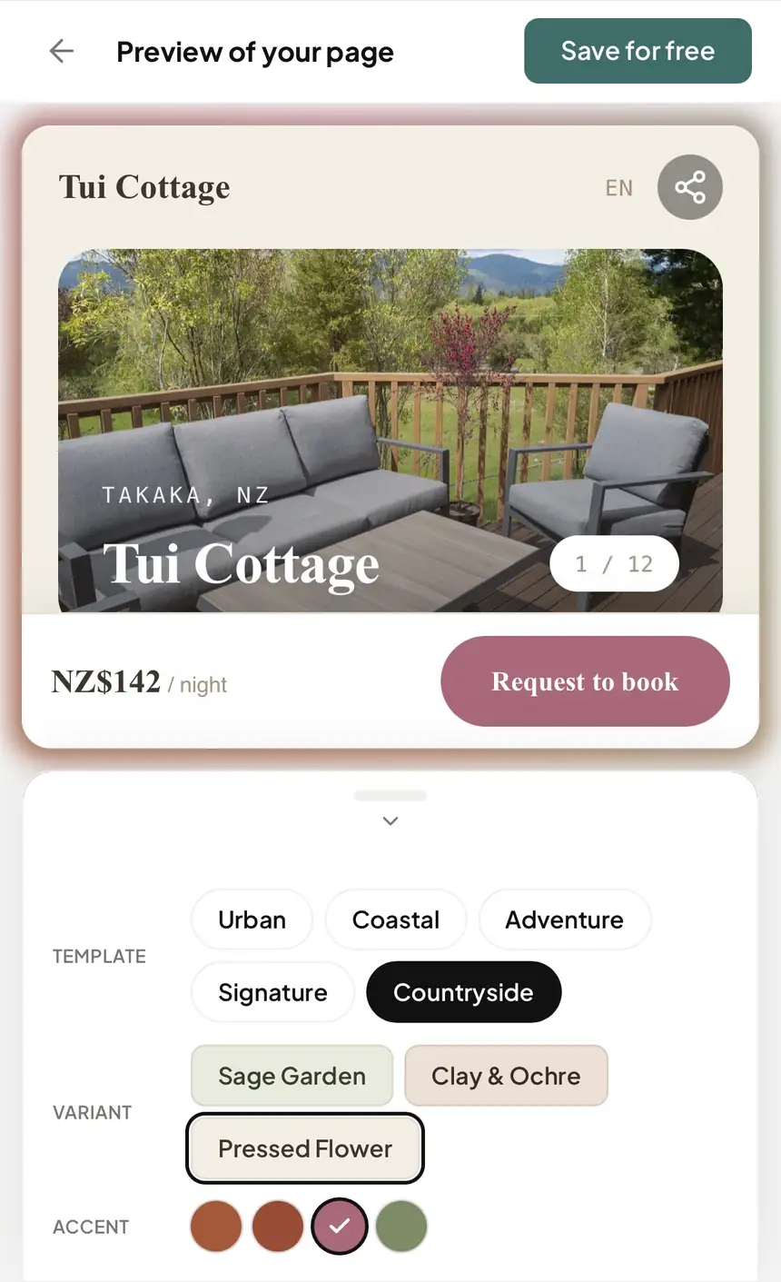 Guestark wizard step 7: live preview of the finished booking page with design options.